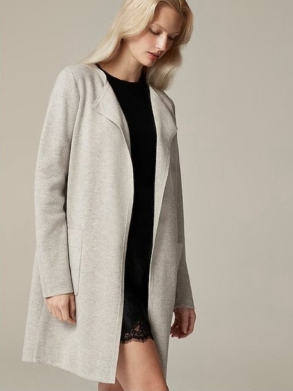 J.Crew Juliette Collarless Sweater Blazer Gray XS Open Front Long Knit Cardigan
